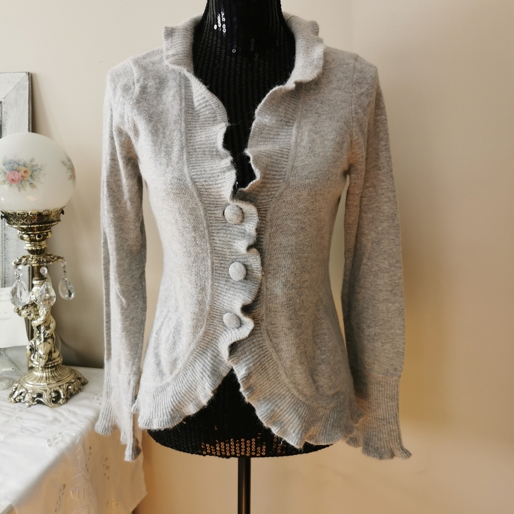 Marina Luna Gray Angora Blend Cardigan Sweater LP